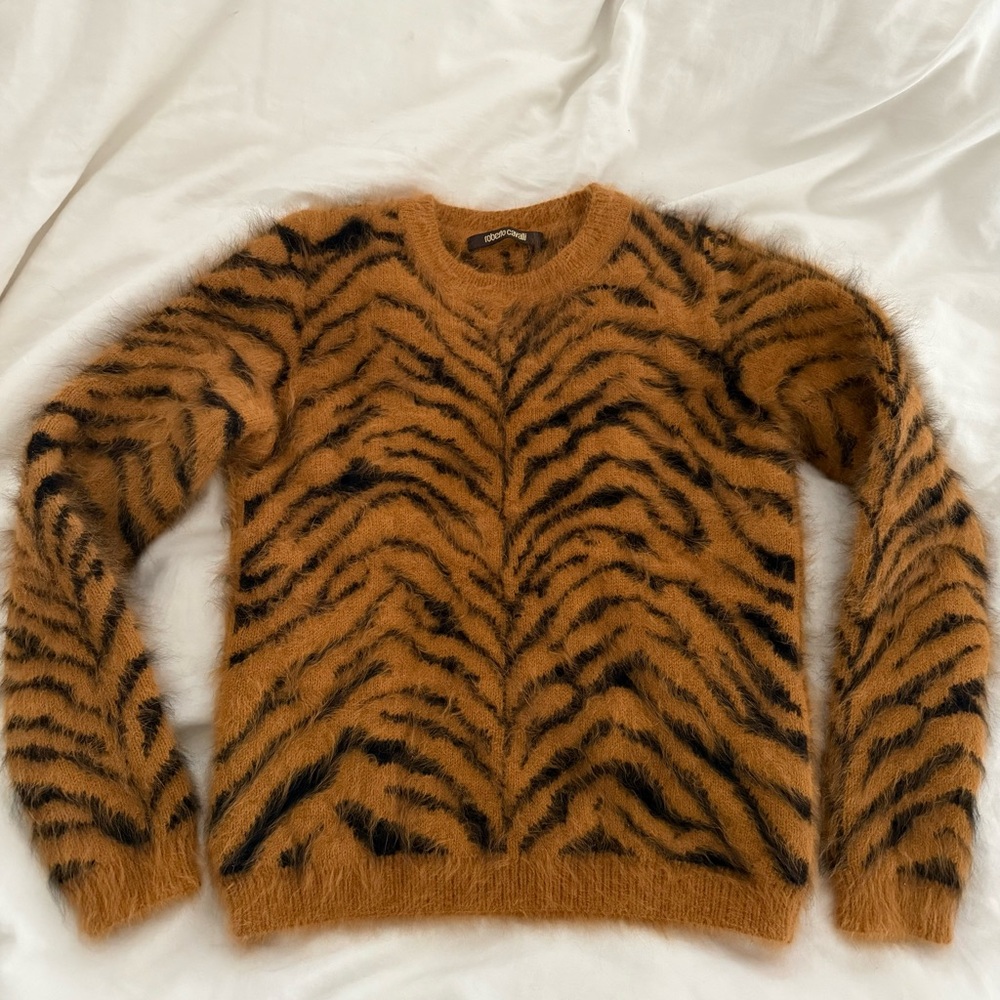 Roberto Cavalli Angora Unique Tiger Print Sweater size small